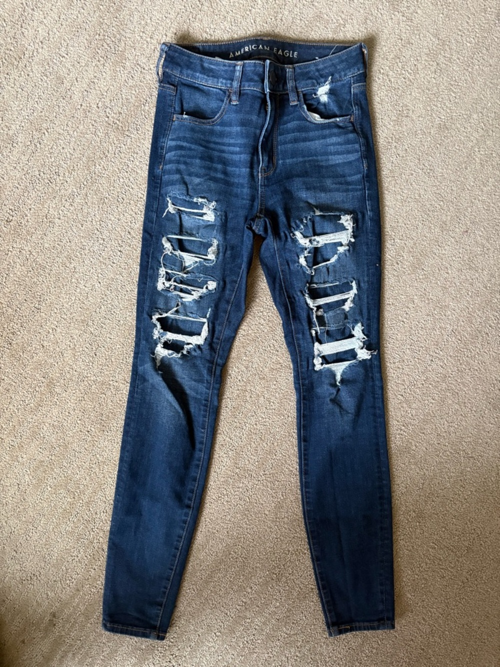 American Eagle Outfitters Distressed Dark Blue Skinny Jeans